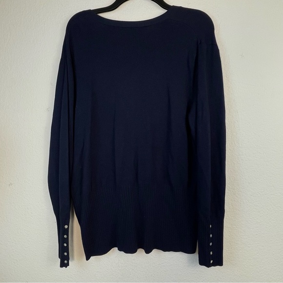 New Navy Blue button down cardigan classic academia XL Rayon / Nylon blend - Picture 2 of 7